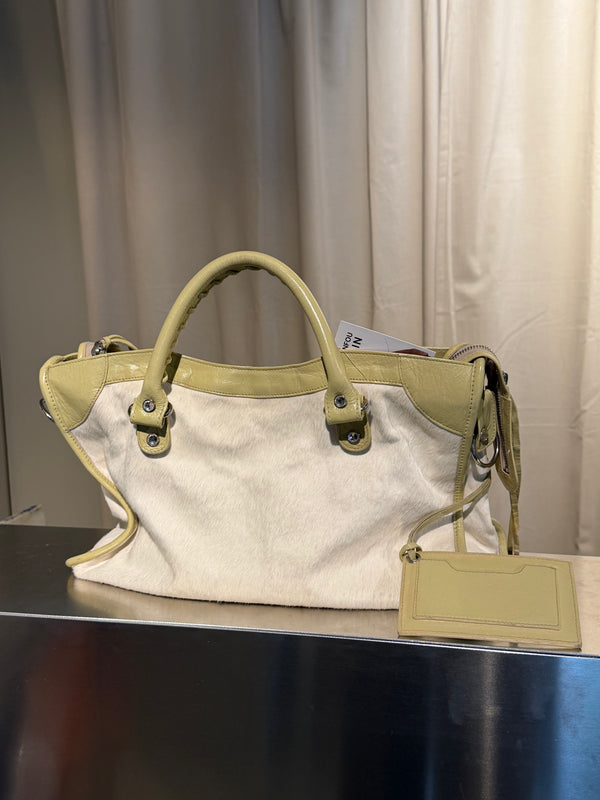 Balenciaga Limited-Edition Holiday Collection Bianco Pony Hair City Bag with Swarovski Crystals