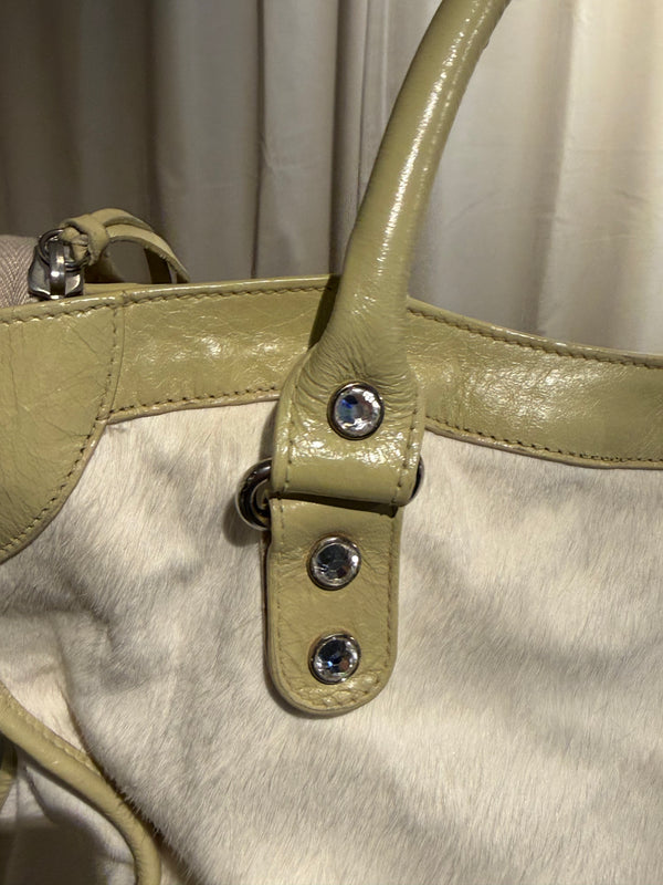 Balenciaga Limited-Edition Holiday Collection Bianco Pony Hair City Bag with Swarovski Crystals