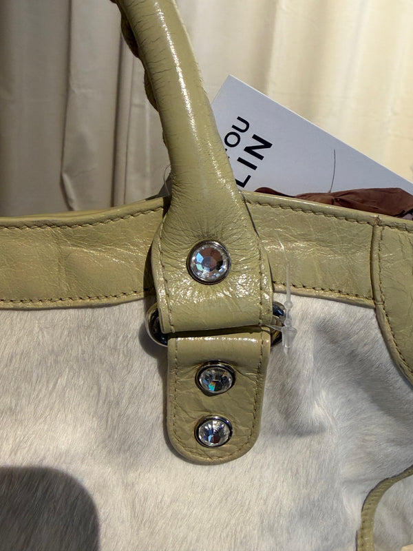 Balenciaga Limited-Edition Holiday Collection Bianco Pony Hair City Bag with Swarovski Crystals