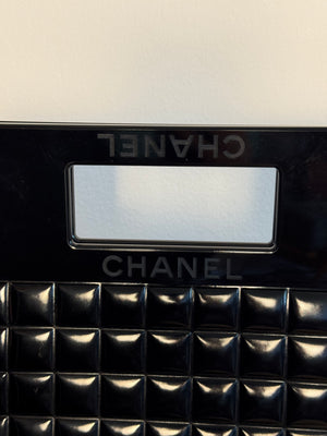 Chanel Black Chocolate Bar Quilted Patent Perspex Handle Clutch 2002/2003 Karl Lagerfeld CC Coco Mark Square Purse Black Monochrome