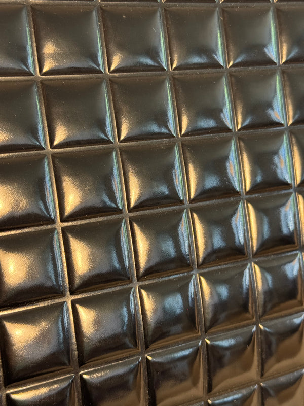 Chanel Black Chocolate Bar Quilted Patent Perspex Handle Clutch 2002/2003 Karl Lagerfeld CC Coco Mark Square Purse Black Monochrome