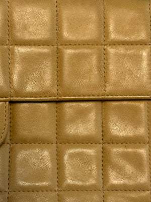 Chanel Vintage CC cocomark East West Chocolate Bar Flap Bag Beige Cream Leather Lambskin 24K Gold Hardware Karl Lagerfeld Shoulder Bag