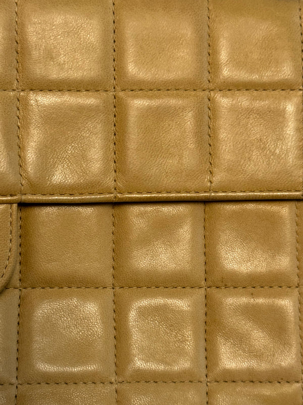 Chanel Vintage CC cocomark East West Chocolate Bar Flap Bag Beige Cream Leather Lambskin 24K Gold Hardware Karl Lagerfeld Shoulder Bag