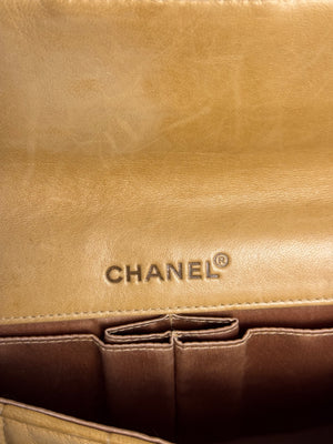 Chanel Vintage CC cocomark East West Chocolate Bar Flap Bag Beige Cream Leather Lambskin 24K Gold Hardware Karl Lagerfeld Shoulder Bag