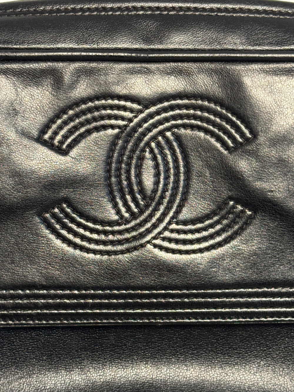 Chanel Vintage CC cocomark Camera Bag Black Leather Lambskin 24K Gold Hardware Karl Lagerfeld Tassel