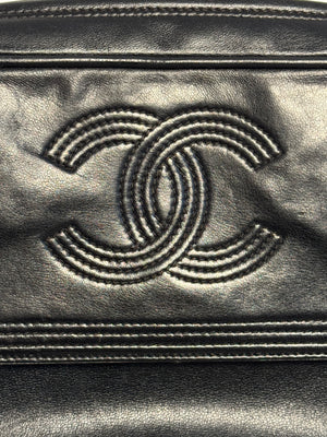 Chanel Vintage CC cocomark Camera Bag Black Leather Lambskin 24K Gold Hardware Karl Lagerfeld Tassel