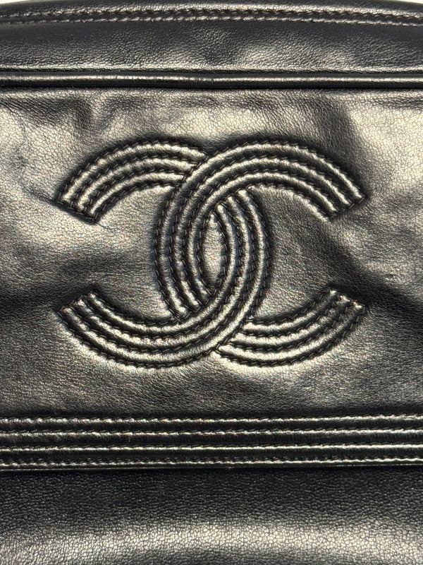 Chanel Vintage CC cocomark Camera Bag Black Leather Lambskin 24K Gold Hardware Karl Lagerfeld Tassel