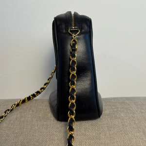 Chanel Vintage CC cocomark Camera Bag Black Leather Lambskin 24K Gold Hardware Karl Lagerfeld Tassel