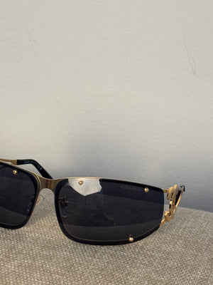 Chanel CH9520 Oversize Cat Eye Sunglasses Black Gold color code 124/2E CC cocomark open sides rimless