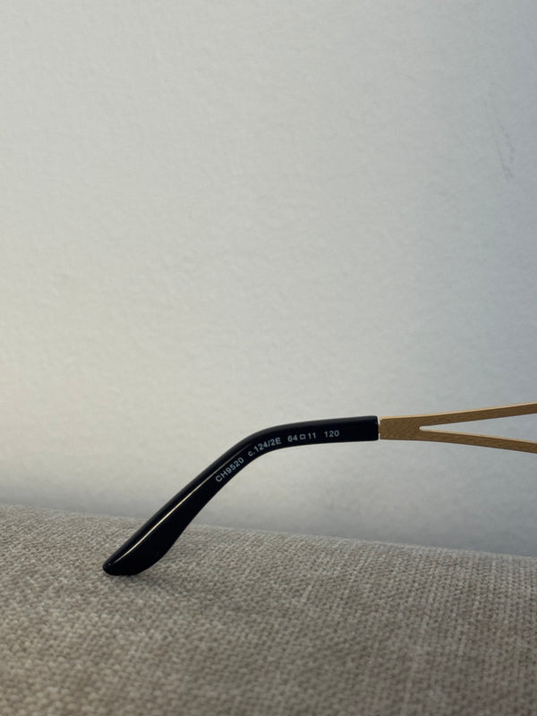 Chanel CH9520 Oversize Cat Eye Sunglasses Black Gold color code 124/2E CC cocomark open sides rimless