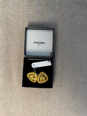 Chanel Gold Plated CC logo Coco Mark Iconic Vintage Medallion Charm Statement Piece Earring Set Clip On