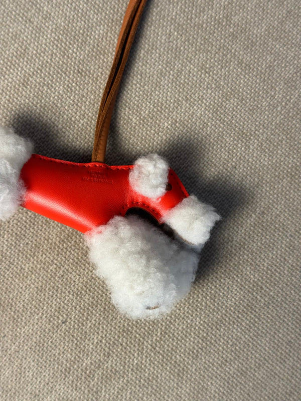 Hermes Milo Lambskin Shearling Budy Dog Charm Capucine Ecru Gold Bag charm trinket key chain full set