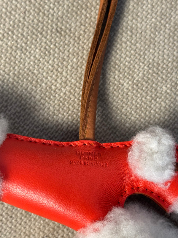 Hermes Milo Lambskin Shearling Budy Dog Charm Capucine Ecru Gold Bag charm trinket key chain full set