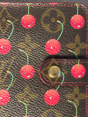 Louis Vuitton x Takashi Murakami Cherry Classic LV Monogram Cerises Compact Zip Wallet S/S 2005 Vintage