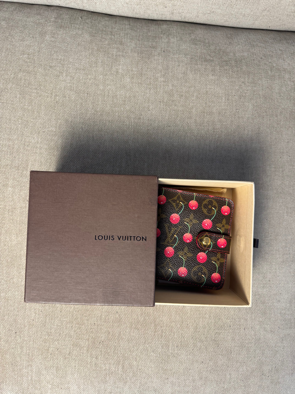 Louis Vuitton x Takashi Murakami Cherry Classic LV Monogram Cerises Compact Zip Wallet S/S 2005 Vintage
