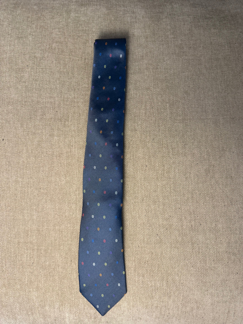 New Hermes Tie 7 Maillons Multicolores Blue graphic detailing silk adjustable tie mens with Tags