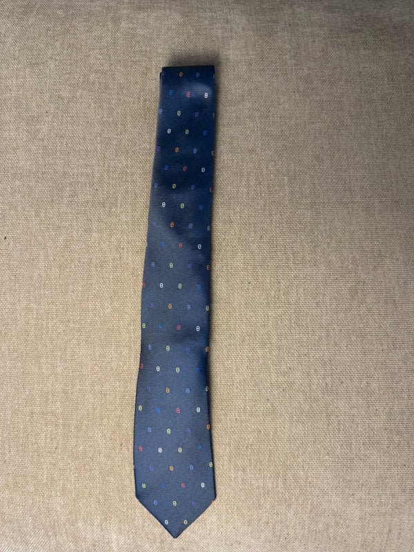 New Hermes Tie 7 Maillons Multicolores Blue graphic detailing silk adjustable tie mens with Tags