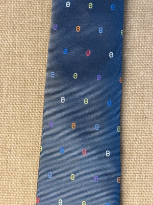 New Hermes Tie 7 Maillons Multicolores Blue graphic detailing silk adjustable tie mens with Tags