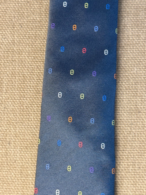 New Hermes Tie 7 Maillons Multicolores Blue graphic detailing silk adjustable tie mens with Tags