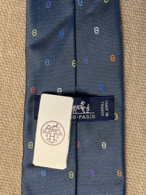 New Hermes Tie 7 Maillons Multicolores Blue graphic detailing silk adjustable tie mens with Tags