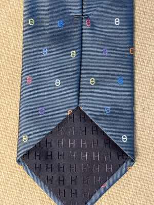 New Hermes Tie 7 Maillons Multicolores Blue graphic detailing silk adjustable tie mens with Tags