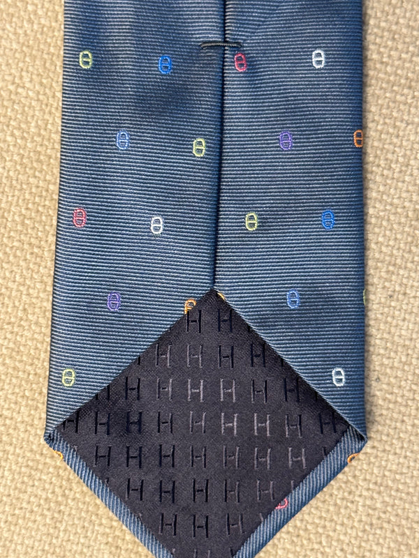 New Hermes Tie 7 Maillons Multicolores Blue graphic detailing silk adjustable tie mens with Tags