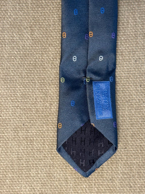 New Hermes Tie 7 Maillons Multicolores Blue graphic detailing silk adjustable tie mens with Tags
