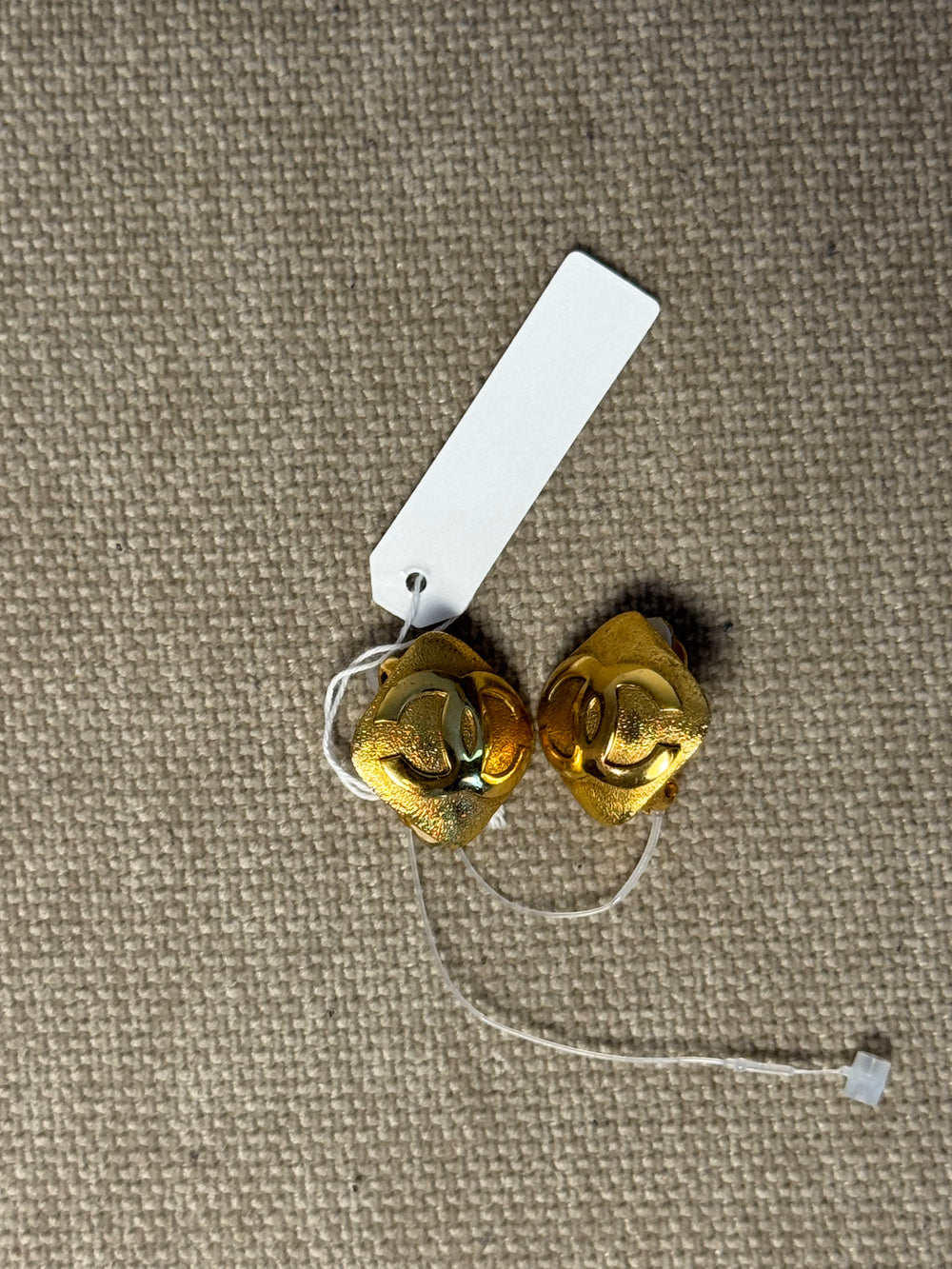 Chanel Gold Plated CC logo Diamond Shape Coco Mark Iconic Vintage Medallion Charm Statement Piece Earring Set