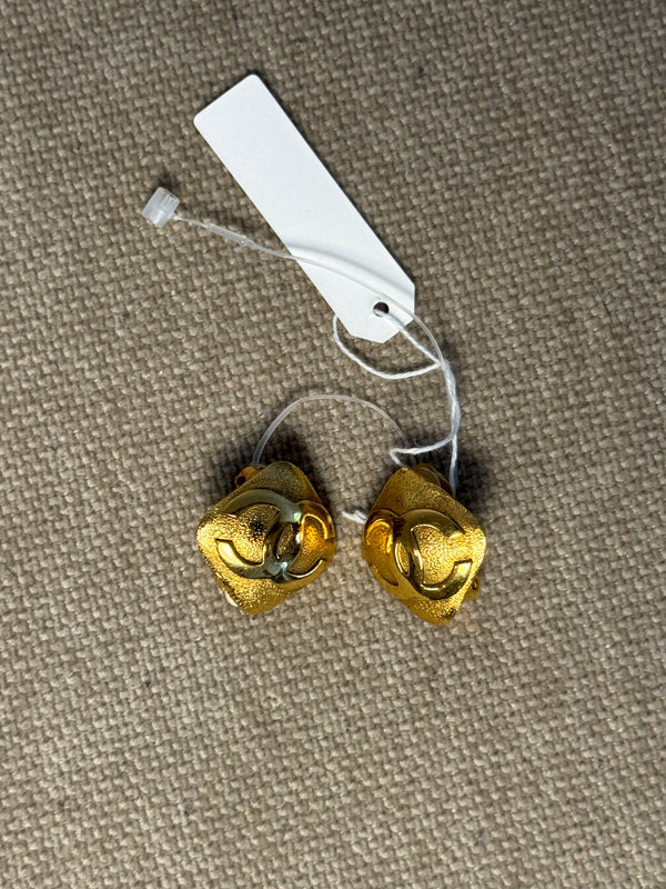 Chanel Gold Plated CC logo Diamond Shape Coco Mark Iconic Vintage Medallion Charm Statement Piece Earring Set