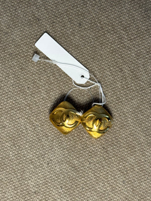 Chanel Gold Plated CC logo Diamond Shape Coco Mark Iconic Vintage Medallion Charm Statement Piece Earring Set