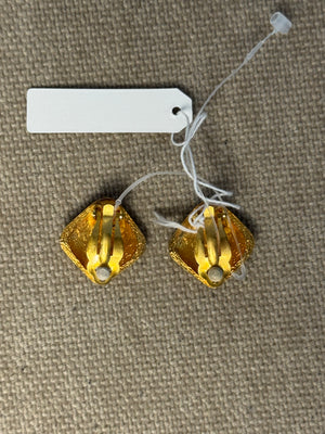 Chanel Gold Plated CC logo Diamond Shape Coco Mark Iconic Vintage Medallion Charm Statement Piece Earring Set