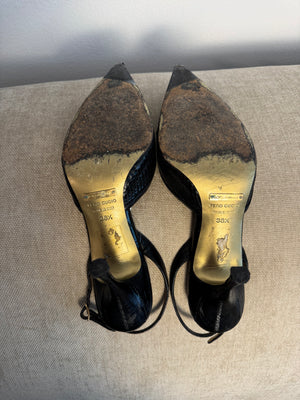 DOLCE & GABBANA D&G Black Python Skin Pointed-Toe High Heel Slingback Pumps Vintage Leopard Lining