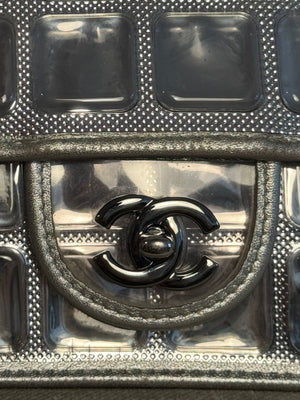 Chanel Vintage 2008 Cruise Collection Karl Lagerfeld Silver Ice Cube Leather Flap Choco Bar Shoulder Bag Y2k Limited Edition