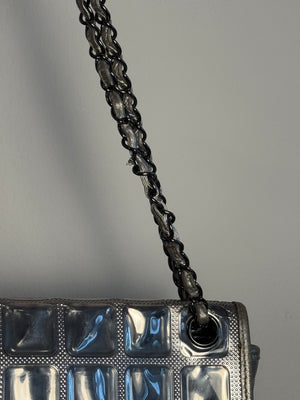 Chanel Vintage 2008 Cruise Collection Karl Lagerfeld Silver Ice Cube Leather Flap Choco Bar Shoulder Bag Y2k Limited Edition
