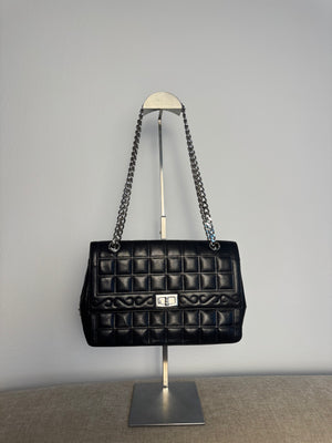 Chanel Vintage 2000-2002 Black Quilted Chocolate Bar Lambskin Leather Checked 2.55 Flap Bag Lagerfeld Western Embroidery Gunmetal hardware Rhinestone CC Coco Mark Face