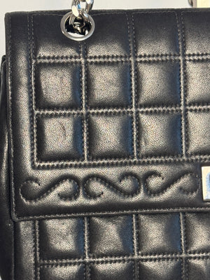 Chanel Vintage 2000-2002 Black Quilted Chocolate Bar Lambskin Leather Checked 2.55 Flap Bag Lagerfeld Western Embroidery Gunmetal hardware Rhinestone CC Coco Mark Face