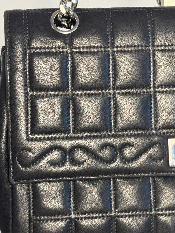 Chanel Vintage 2000-2002 Black Quilted Chocolate Bar Lambskin Leather Checked 2.55 Flap Bag Lagerfeld Western Embroidery Gunmetal hardware Rhinestone CC Coco Mark Face