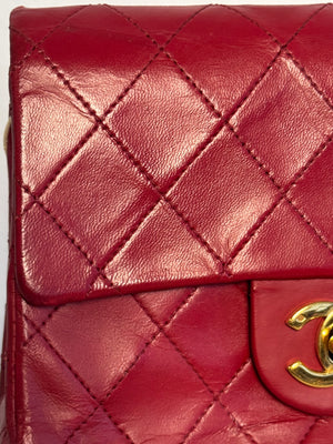 Chanel Vintage CC Cocomark series 1 Red Lambskin 24K Gold Hardware Classic Mini Square Flap Shoulder Bag Red Repaint
