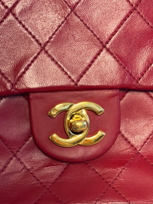 Chanel Vintage CC Cocomark series 1 Red Lambskin 24K Gold Hardware Classic Mini Square Flap Shoulder Bag Red Repaint