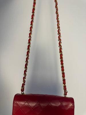 Chanel Vintage CC Cocomark series 1 Red Lambskin 24K Gold Hardware Classic Mini Square Flap Shoulder Bag Red Repaint