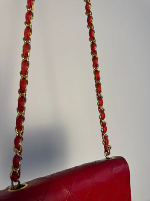 Chanel Vintage CC Cocomark series 1 Red Lambskin 24K Gold Hardware Classic Mini Square Flap Shoulder Bag Red Repaint