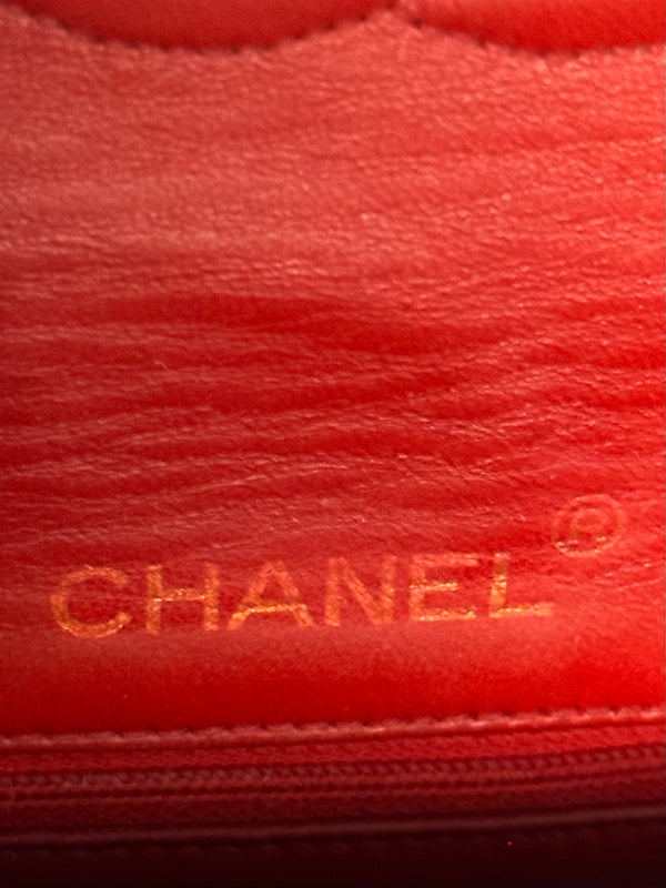 Chanel Vintage CC Cocomark series 1 Red Lambskin 24K Gold Hardware Classic Mini Square Flap Shoulder Bag Red Repaint