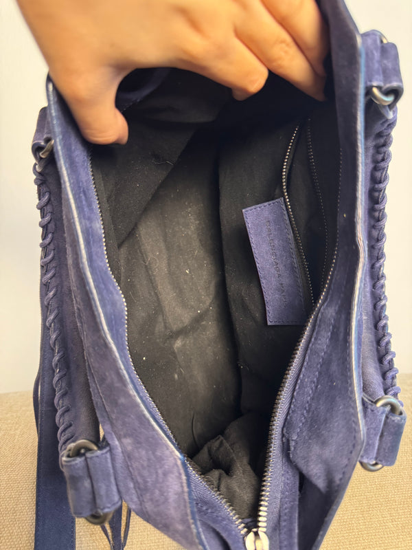 Balenciaga City Bag Le City Limited Edition Suede Navy Blue Leather Trim Shoulder Bag Motorcycle Shoulder Bag