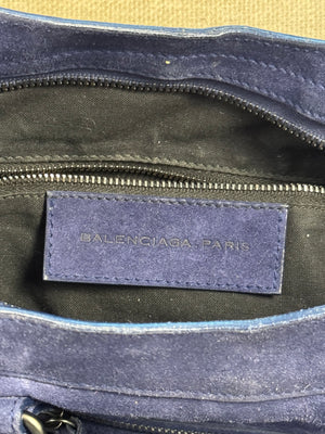 Balenciaga City Bag Le City Limited Edition Suede Navy Blue Leather Trim Shoulder Bag Motorcycle Shoulder Bag