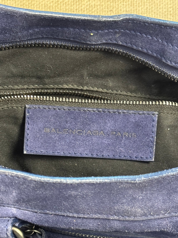 Balenciaga City Bag Le City Limited Edition Suede Navy Blue Leather Trim Shoulder Bag Motorcycle Shoulder Bag