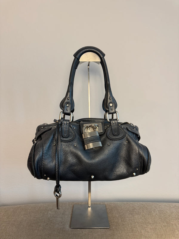 Chloe paddington Dark Grey Silver Limited Edition Grained Leather Shoulder Bag Vintage Lock Key 2005 Iconic 2000s