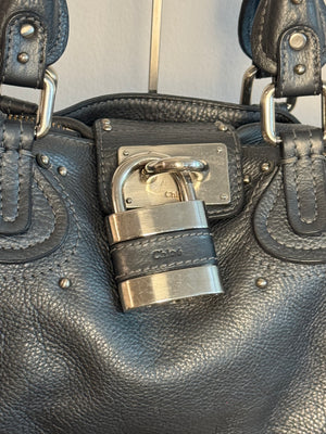 Chloe paddington Dark Grey Silver Limited Edition Grained Leather Shoulder Bag Vintage Lock Key 2005 Iconic 2000s