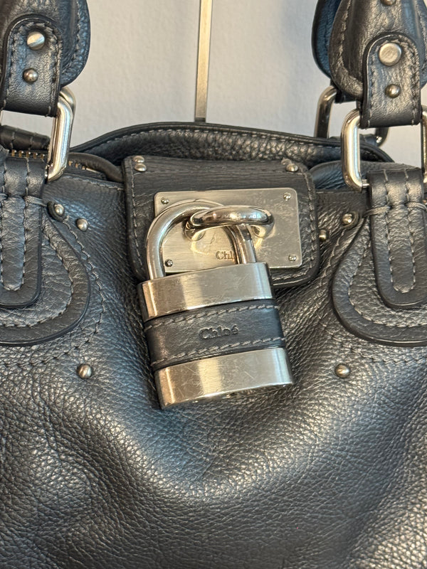 Chloe paddington Dark Grey Silver Limited Edition Grained Leather Shoulder Bag Vintage Lock Key 2005 Iconic 2000s