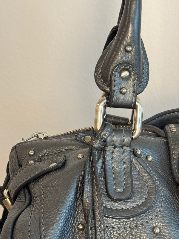Chloe paddington Dark Grey Silver Limited Edition Grained Leather Shoulder Bag Vintage Lock Key 2005 Iconic 2000s