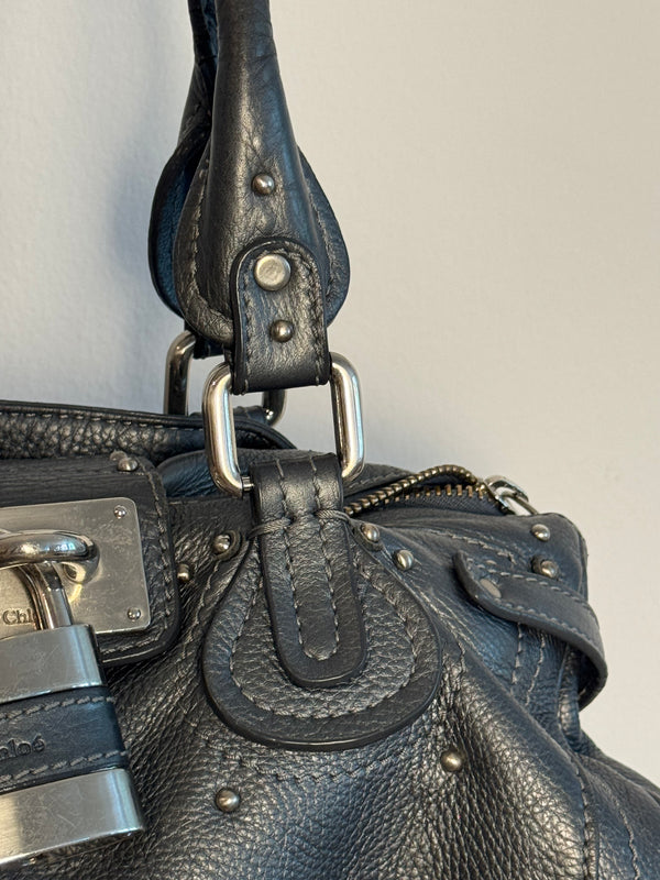 Chloe paddington Dark Grey Silver Limited Edition Grained Leather Shoulder Bag Vintage Lock Key 2005 Iconic 2000s